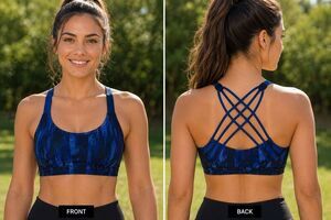Lululemon Blue Black Strappy Back Sports Bra Size 6 Crossback Athletic Yoga Bra